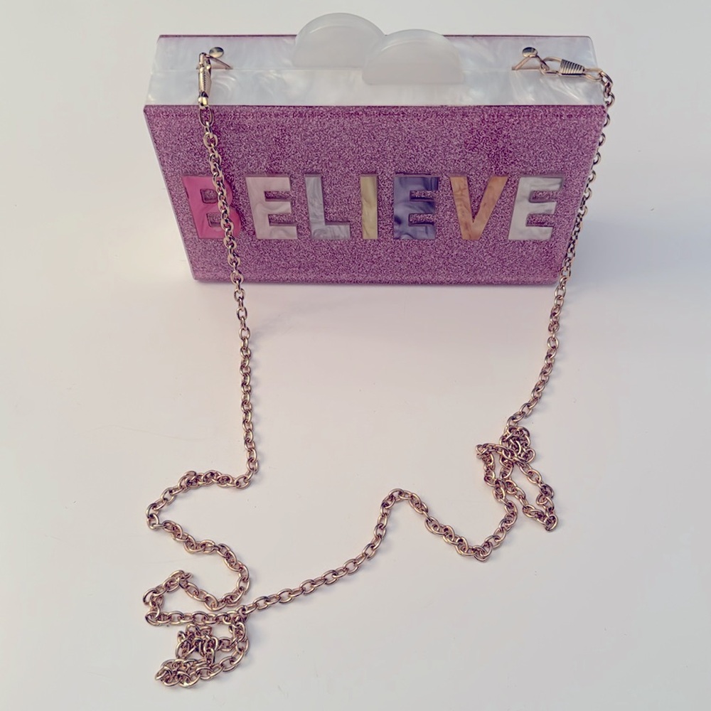🦄BARI LYNN Unicorn Acrylic Box Bag w/glitter - Picture 6 of 8